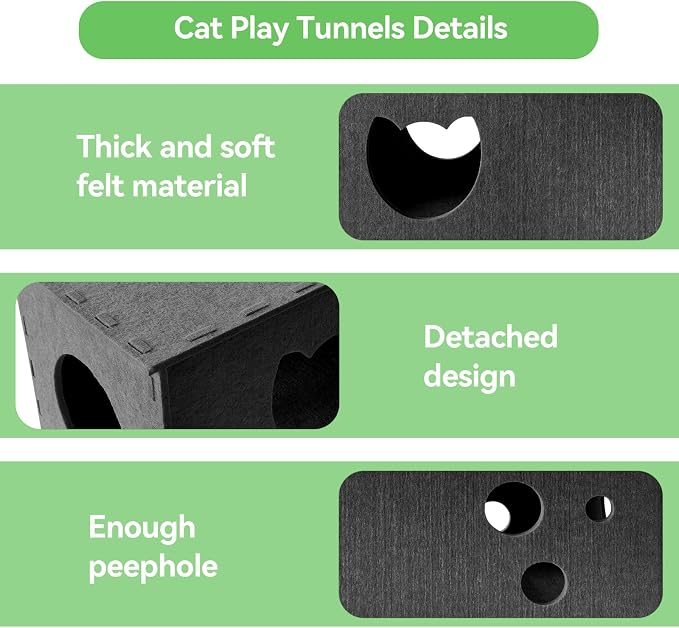 Homegroove Cat Tunnel for Indoor Cats, Felt Cat Play Tunnel, Grey, Straight | Felt cat tunnel, interactive peek holes, cat tunnel bed, hide & seek toy, DIY peekaboo cat toy for indoor play - Image 6