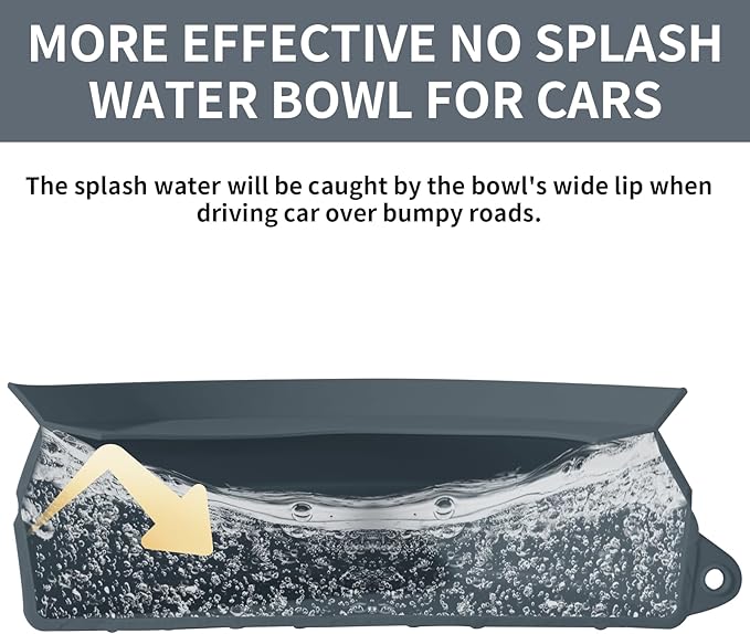 SLSON Spill Proof Dog Water Bowl for Cars,Collapsible No Splash Dog Travel Bowls Integrated Molding Portable Pet Bowl for Road Trip Truck,RV,SUV,Boat Accessories (Dark Grey) - Image 2