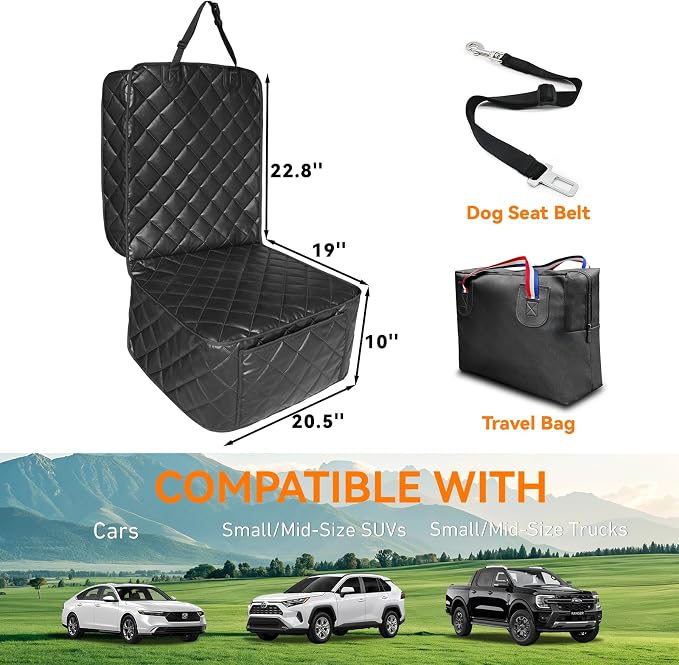 Dog Car Front Seat Cover,PU Leather Car Seat Cover for Pets & Humans,Black | Waterproof,Nonslip,Anti-Scratch,Heavy-Duty Captain Seat Protector Fits Most Cars, Trucks, SUVs，Minivans - Image 4
