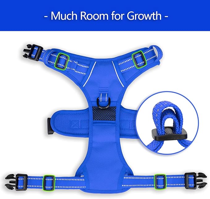 PoyPet No Pull Dog Harness, Reflective Vest with 2 Leash Clips & Handle | Lockable Neck Release Buckle, No Choke, Adjustable, Soft Padded, for Walking Training, Royal Blue, Large - Image 7