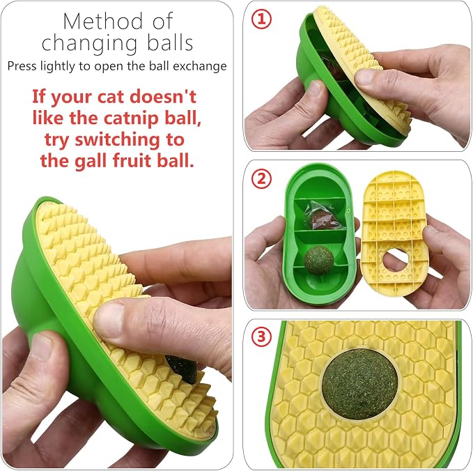 miwoowim 2PK Wall-Mounted Catnip Groomer Balls with Corner Scratcher | Comes with catnip & gall fruit spare balls. Easy peel-and-stick adhesive for walls/corners. Promotes self-grooming & fun - Image 5