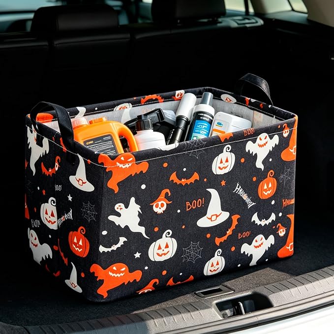 CLOCOR Rectangular Storage Basket Empty,Gift Basket,Waterproof Storage Bin with Handles,Room Decor(Black Halloween Basket) - Image 4