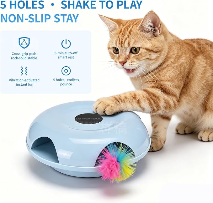 Interactive Whack-a-Mole Cat Toy — Automatic Mushroom Feather Pop-Up Play Toy for Cats, Cognitive Stimulation & Exercise, Durable Pet Entertaining Game (Blue) - Image 2