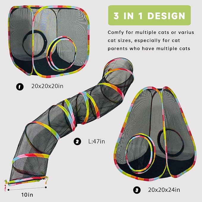 Outdoor Cat Enclosures, Cat Tunnels Catio Tents Cubes for Indoor Cats with Play Ball, Collapsible Outside Playpen Tunnel for Kitty, Rabbit, Puppy and Small Animals - Image 4