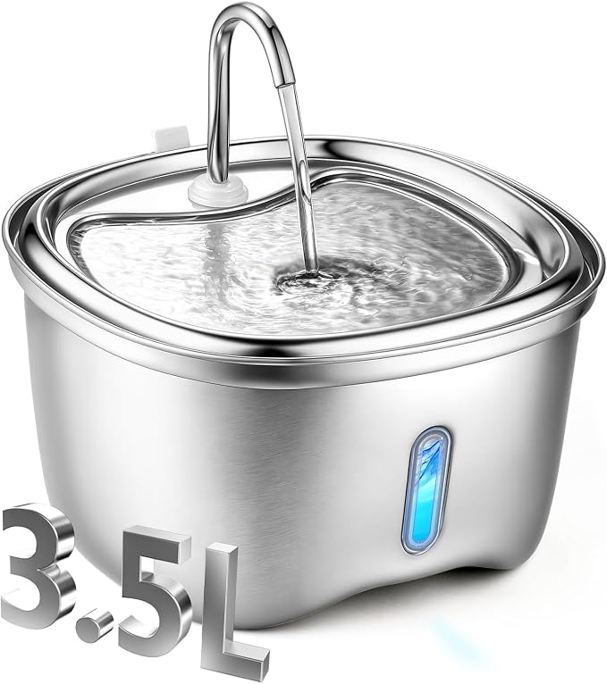 Cat Water Fountain Stainless Steel, 120oz/3.5l Water Fountains for Cats Indoor, Automatic Silent Pump, Easy Clean Water Bowl, with Replacement Filters, Unique Cat-Shaped Design by KIWILOVE