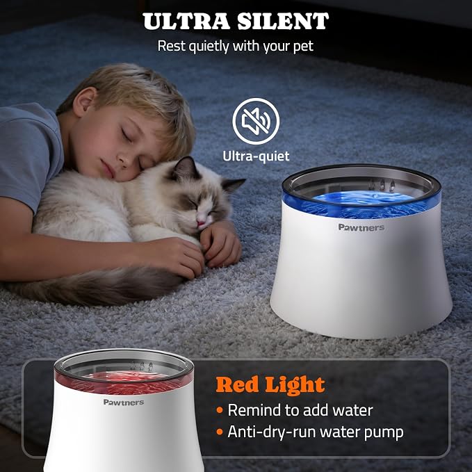 Pawtners 1 Gal/3.5L Dog Water Fountain, Automatic Dog Water Bowl Dispenser | Vortex Flow filter, Automatic Pet Water Fountain for Large Dogs Inside, Deep Drinking Area and Quiet Pump, 6.7" H - Image 7