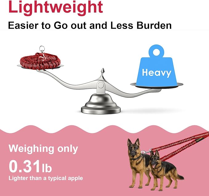 MingXpet 2 Dog Leash, Dog Leash for 2 Dogs, 360° Swivel No Tangle Double Walking Training Leashes for Large Dogs that Pull, Comfortable Shock Absorbing Reflective Bungee, Red - Image 6