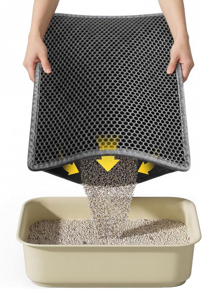 Cat Litter Mat, 15"X24", Waterproof, Easy to Clean (Black-1Pack) | Double-Layer Honeycomb for Effective Litter Trapping, Premium Durable EVA, Non-Slip, Paw-Friendly Soft Surface by Kaxionage