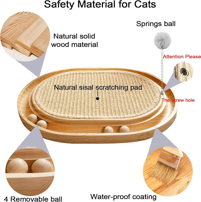 Sisal Cat Scratcher Pad with Wooden Ball Track Toy,Interactive Cat Toys for Kittens & Adult Cats Indoor, Anti-Scratch Furniture Protector for Bored Pet, Cat Enrichment Puzzle - Image 5