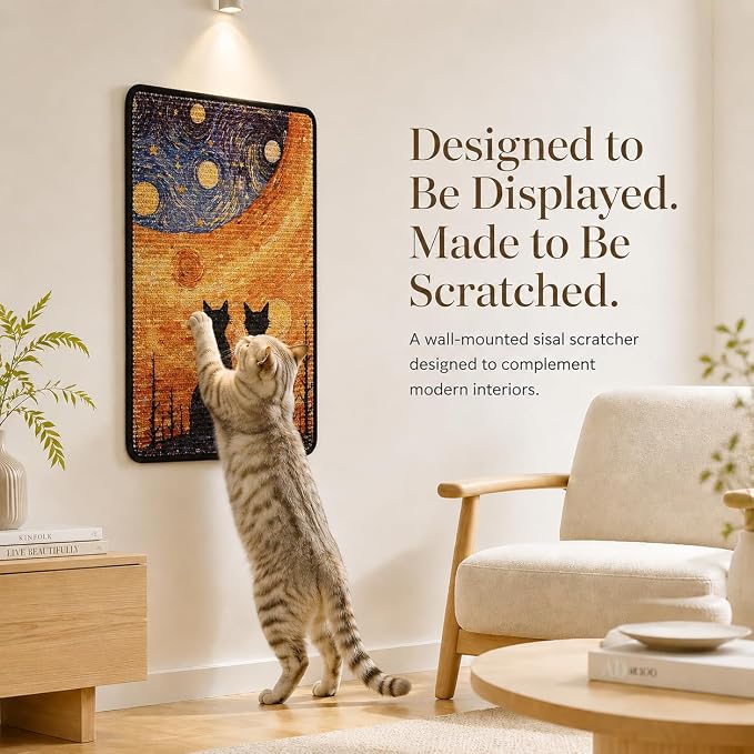 Art Sisal Cat Scratcher Mat, Cat Wall Scratchers for Indoor Cats | Wall Mounted Cat Scratcher, Natural Sisal, No-Drill Hook & Loop Setup, Wall or Floor Use, 23.6 x 15.7 Inch, StarryNight - Image 8