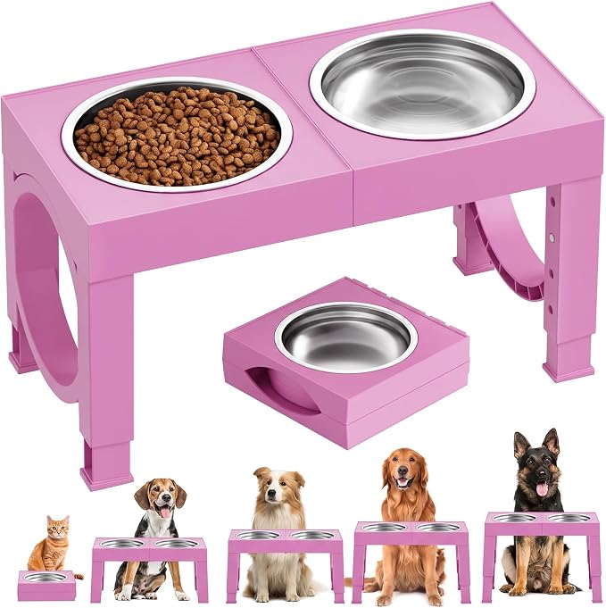 XIAZ Elevated Dog Bowls Large Breed Raised Dogs Bowl Stand Large/Medium Sized Dog Stainless Steel Food Water Bowl Stands 5 Heights Adjustable 9/11/12/14in Pet Feeder Dish Station by XiaZPet
