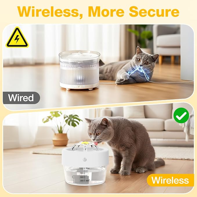 Cat Water Fountain, 1000ml Wireless Cat Water Fountain | Rechargeable Battery Operated,120° Wide-Angle Sensor, Automatic Pet Water Fountain with Quiet Pump for Cats/Dogs - Image 5