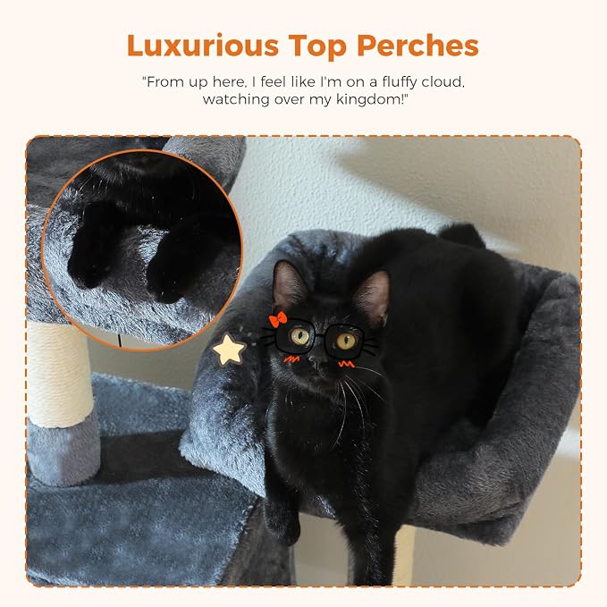 70.8" Tall Cat Tree for Large Cats, Multi-Level Cat Tower with 8 Sisal Scratching Posts, 2 Top Perches, Big Condo, Large Hammock, and Cat Furniture for Indoor Cats, Dark Gray - Image 4