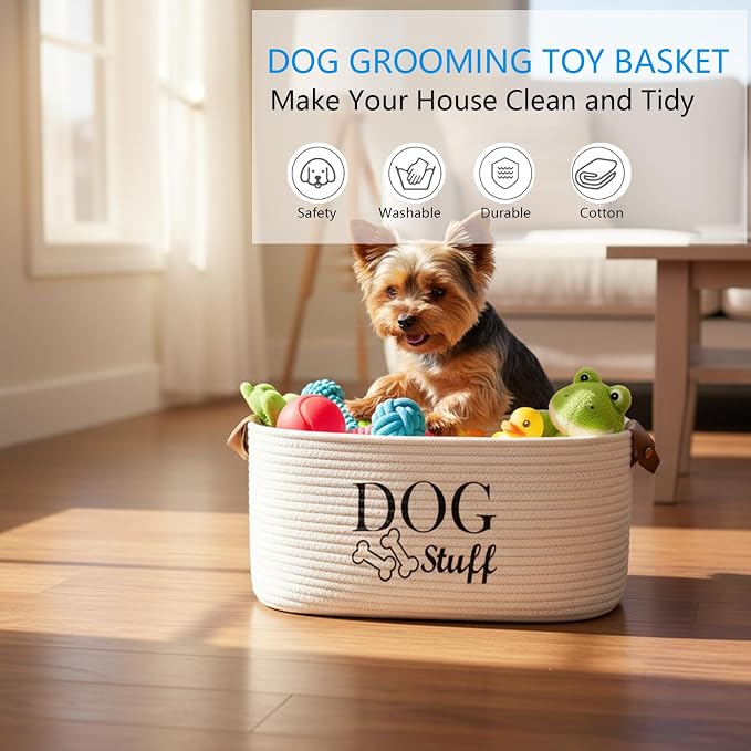 Morezi Durable Cotton Rope Dog Toy Storage, Large Dog Bin, Pet Bed, Puppy Toy Box - Perfect for Organizing Pet Toys, Blankets, Leashes, Clothing and Any Doggie Stuff - Beige - Image 2