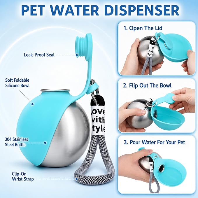 2 in 1 Portable Dog Water Bottle for Dogs,10oz Stainless Steel Portable Dog Water Bottle with Foldable Silicone Bowl, Leak-Proof 2 in 1 Portable Tumbler for Small Dog & Puppy Walking Hiking Outdoor - Image 3