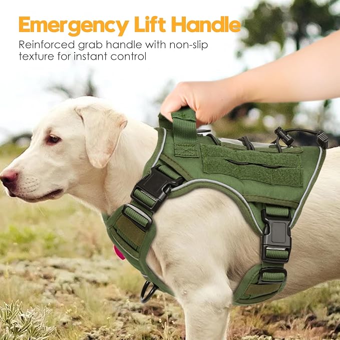 Heavy-Duty Tactical Dog Harness for Large Dogs, No Pull Adjustable Reflective Pet Vest with Molle System, K9 Military-Grade Control for Service Training, Outdoor & 10+ Breeds, Green, Medium - Image 8