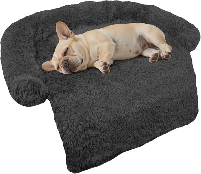 Calming Dog Bed Fluffy Plush Dog Mat for Furniture Protector with Removable Washable Cover for Large Medium Small Dogs and Cats (Small(35x31x5), Dark Grey) by GGIB