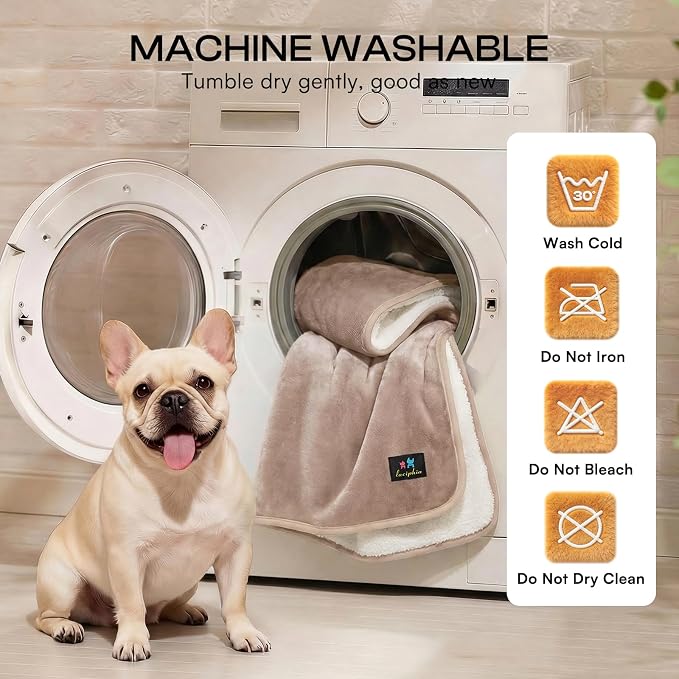 Luciphia Waterproof Pet Blanket, Washable Reversible Sherpa Fleece Throw | Liquid-proof furniture protector for bed and couch, soft reversible sherpa fleece for dogs, cats khaki, M - Image 6