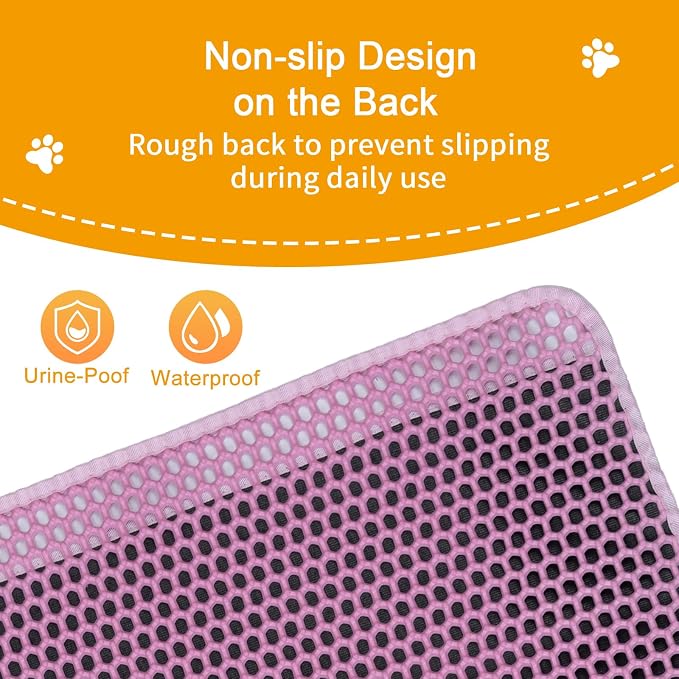 Cat Litter Mats,Cat Litter Box Mat 32"x22", 2 Layer Kitty Litter Mat,Llitterbox Mat,Waterproof Urine Proof, Clean Easily, Pink, Medium - Image 4
