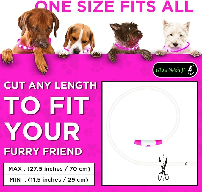 LED Dog Collar, Waterproof Light Up Dog Collar Rechargeable, Dog Safety Necklace for Night Walking, Adjustable Cut-to-Fit Silicone Collar Small Medium Large Dog 27.5” Cuttable (Pink) - Image 2