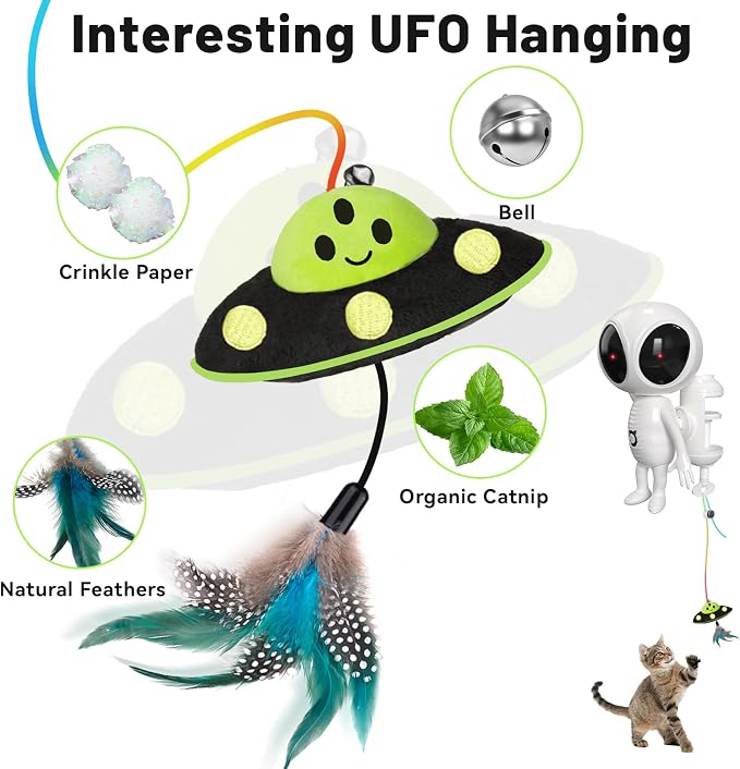 ORSDA Laser Cat Toys for Indoor Cats, 2 in 1 Interactive Automatic Dual Laser & Catnip UFO Dangler for Kitten Toys, Truly Random Trajectory Radar Motion-Activated, Rechargeable 4 Modes, Clamp Design - Image 9