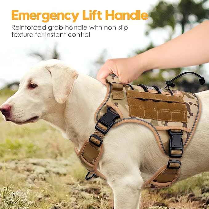 Heavy-Duty Tactical Dog Harness for Large Dogs, No Pull Adjustable Reflective Pet Vest with Molle System, K9 Military-Grade Control for Service Training, Outdoor & 10+ Breeds, Desert Camo, X-Large - Image 8