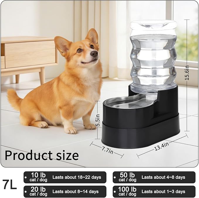 RIZZARI 7L Raised Dog Water Dispenser: Stable Base Design | Gravity Fed/No Power Needed/Anti-Spill Base/for Senior Dogs & Large Breeds/Garage/Garden/Easy-Clean - Image 2