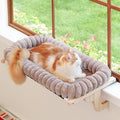 Zakkart SnugCloud Cat Window Perch with 4-Sided Bolster - Orthopedic Cat Hammock for Window Sill - Solid Hardwood & Metal Frame - Window Seat for Pets (Natural Color Wood w/Brown Bed, Medium) by Zakkart