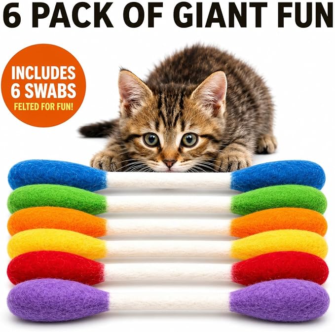 Glaciart One Swabs Cat Toys with Catnip - 6 Pk | Durable for Chew, Cute Cat Toys Interactive Kitty for Boredom, Exercise, & Play | Filled w/Organic Catnip for Anxiety & as Digestive Aid | Gift Idea - Image 7