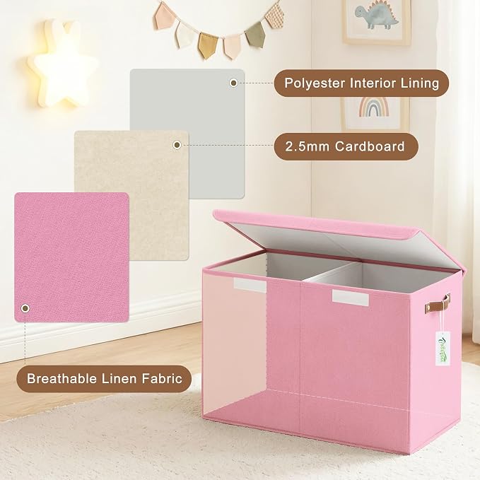 Bagnizer Large Toy Storage Box with Lids, Collapsible Sturdy Baby Storage Organizer Chest Bin Basket for Kids, Boys, Girls, Playroom, Nursery, Bedroom, Closet 25"x13"x16" (Pink) - Image 3