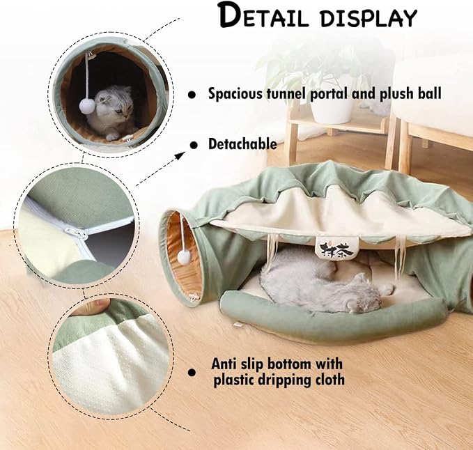 LEFTSTARER 2-in-1 Collapsible Cat Tunnel for Indoor Bed and Hideout - Pet Dog Rabbit Bunny Ferret Tunnel Tubes Toys with Removable Washable Mat, Tower Wheel Stuff - Image 3