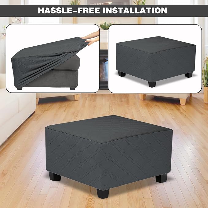 Ottoman Cover Square,Waterproof Square Ottoman Covers Thick Slipcover for Living Room,Washable Storage Footstool Furniture Protector for Dogs,Pets,Charcoal Grey,X-Large - Image 5