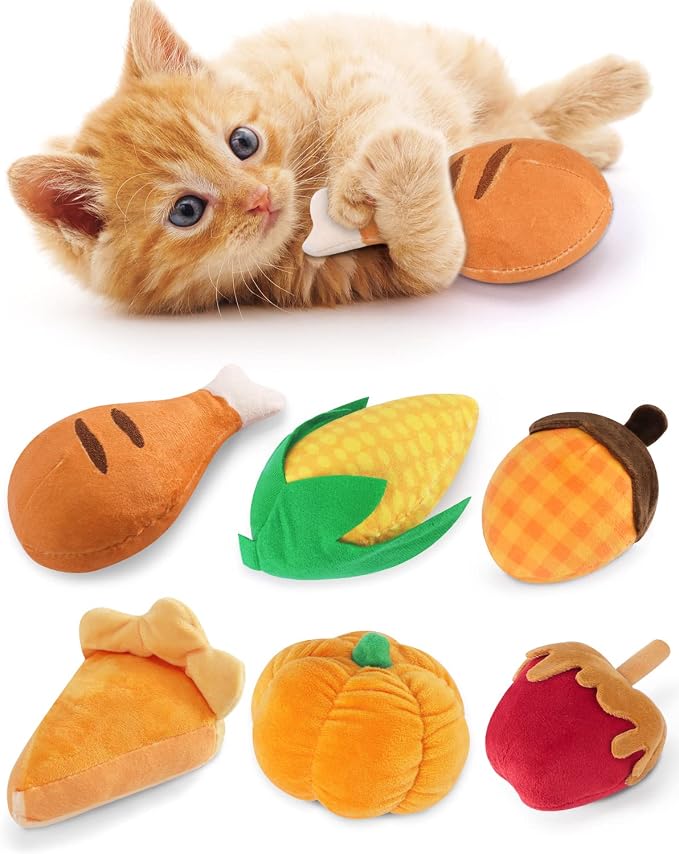 CiyvoLyeen Plush Thanksgiving Catnip Toys for Indoor Cats 6 Pack | Interactive Fall Pumpkin Cat Chew Toys, Boredom Relief, Soft Durable Plush with Catnip, Funny Gift for Cat Lovers & Kitten by CiyvoLyeen
