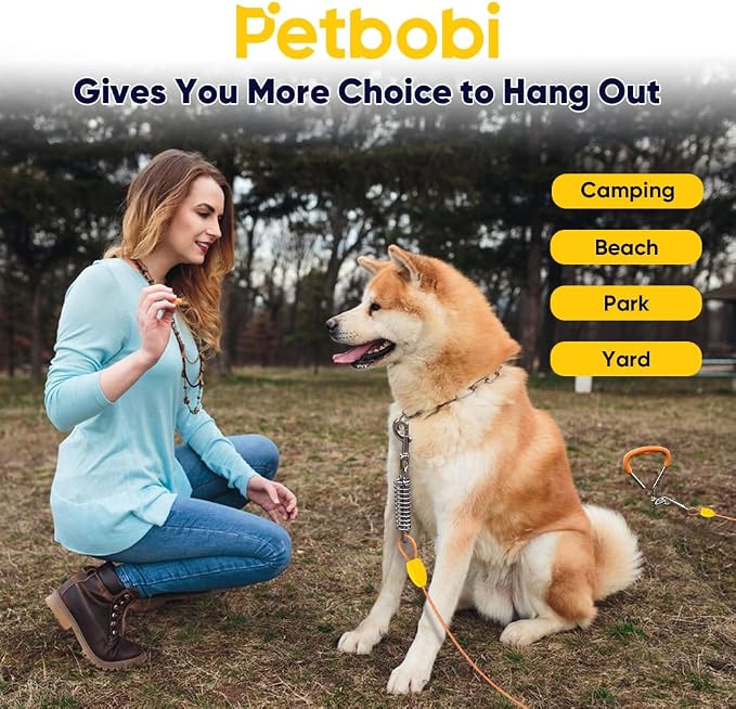 Petbobi Dog Tie Out Cable and Stake, 30ft Heavy Duty Dog Leads for Yard | 4in Shock Spring, 16in Spiral Ground Anchor, 360° No-Tangle Swivel, Chew-Proof Rustproof Wire, Up to 120 lbs, Outdoor Camping - Image 5