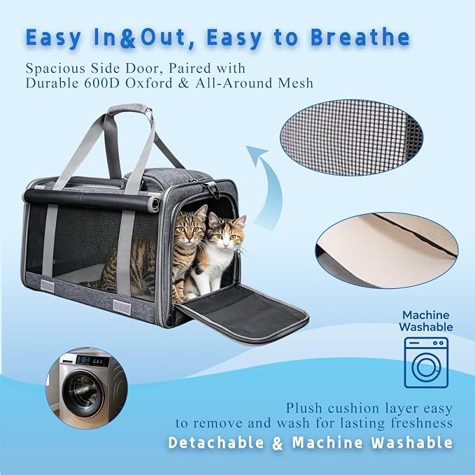 Pet Carrier for Medium-Small Cats, Collapsible Cat Carrier and Soft-Sided Pet Carrier for Cats and Small Dog Up to 17lbs, Stress-Free Travel with Privacy Cover, Travel Bag L18.9”X11.42”X11.42” - Image 7