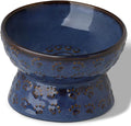 Ceramic Tilted Elevated Small Cat Bowl, for Fat Faced Cat, Kitten, Blue | 15° Tilted Elevated Design,5oz Small Meal Capacity,Chin-Friendly Ceramic,Paw Print by GDCZ