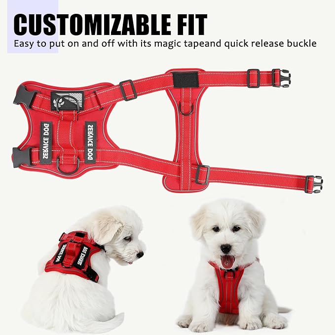 Service Dog Harness, Reflective Dog Vest Harness with 5 PCS Patches, Adjustable Soft Oxford Pet Harness, Inner Layer Mesh, Easy to Control for Dogs (All-RED, X-Small (Pack of 1)) - Image 3