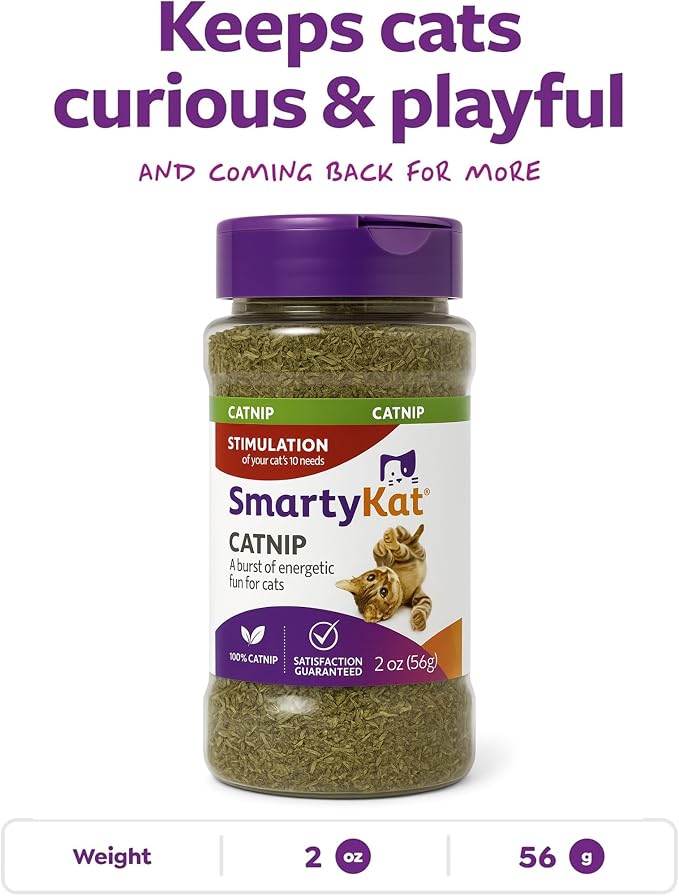 SmartyKat Natural Catnip Canister, 100% Natural Cat Nip for Cats, Premium Dried Catnip for Indoor Cats, Positive Training Aid for Play and Exercise, Resealable Shaker Bottle, 2 Ounces - Image 4