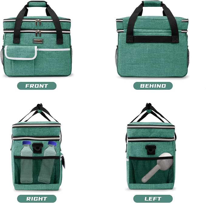 BAGLHER Dog Travel Bag for Supplies - Double-Layer Airline Approved Weekend Pet Travel Organizer Set for Dog and Cat Tote with 2 Pet Food Containers and 2 Collapsible Silicone Bowls Green - Image 7