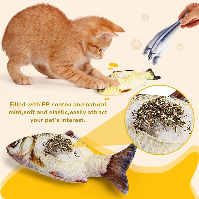 Catnip Toys 5 Pack - Simulation Fish Shape Realistic Fluffy Catnip Doll Interactive Pets Pillow Chew Bite Supplies for Cat Kitten Kitty - Image 5