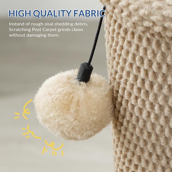 Cat Craft 41" Cat Scratching Post, Beige | Short Plush Fabric, Stable Wide Base, Replaceable Hanging Ball, Full Stretch Design - Image 6