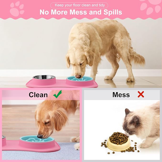 Slow Feeder Dog Bowls 3 in 1 Stainless Steel Food Water Bowl to Slow Eating | Durable, Non-spill & Non-skid with Silicone Mat Design, Slow Down Eating, Suitable for Small Medium Large Dogs and Cats - Image 4