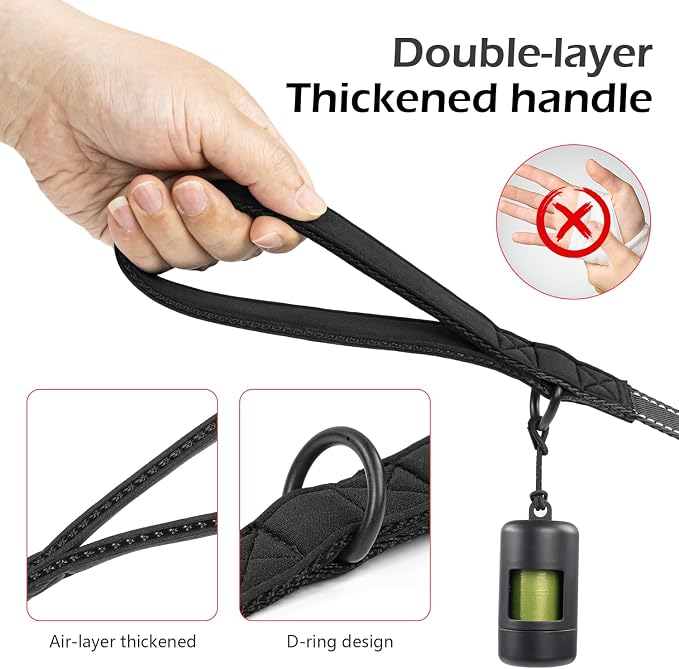 Reflective Double Handle Dog Leash for Large Medium Small Dogs (BK, L) | Heavy Duty, Adjustable with Soft Padded Handles, Traffic Control for Training, Walking, Running - Image 4