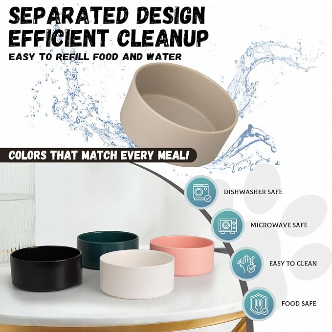 Raised Ceramic Dog Bowl Set with Stand, 2 Cups Elevated Dog Food Stand | 6.1'' Single Dog Food or Water Bowl Set, Non-Slip Dog Feeding Dishes for Small to Medium Breeds, 28.75 OZ, White - Image 6