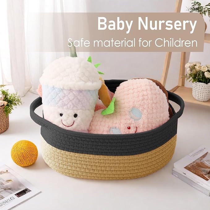 JMvicyroam Small Woven Basket, Empty Gift Basket, Black&Jute/2 Pack | Small Gift Basket, Cotton Rope, 12 x 8 x 82 in, Handles, Includes Ribbon and Bag, Birthday Gift Basket - Image 5