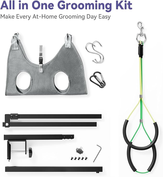 niffgaff Adjustable Dog Grooming Arm with Clamp, 26″–40″ Height, XS Hammock with Back Buckle, No-Sit Grooming Restraint for Small Cats & Dogs - Image 8