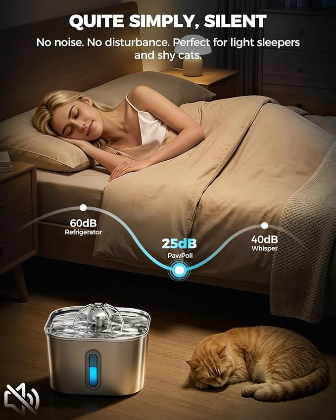 Cat Water Fountain Stainless Steel 74oz/2.2L with 6 Filters & 6 Sponges | Pet Water Dispenser-Indoor Cats Automatic Silent Fountains for Drinking-Metal Small Dog Watering Bowls-Gifts for Kitty Animal - Image 6