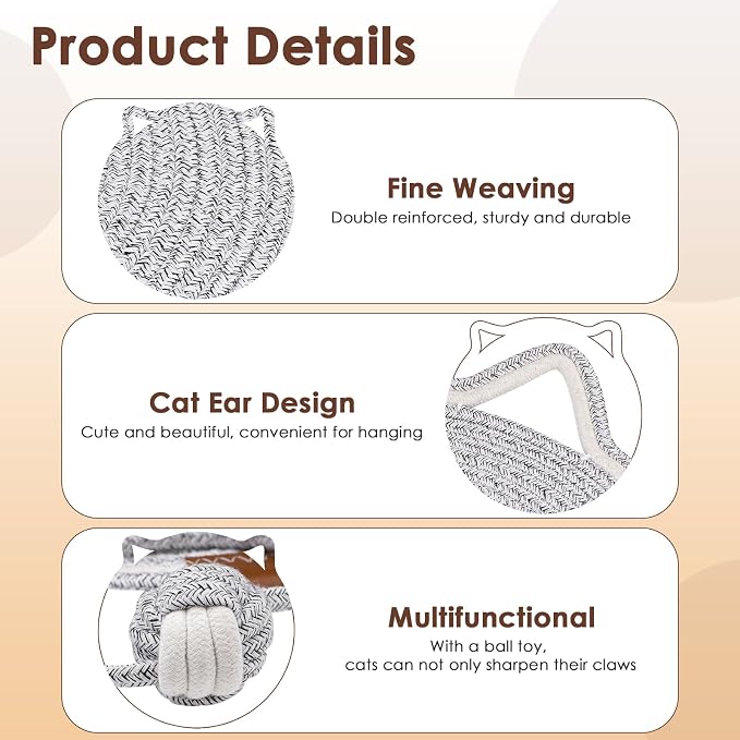 Cat Scratcher Mat, Natural Cotton Rope Cat Scratch Pad, 15.7'' Round Horizontal Floor Cat Scratching Pads for Indoor Cats, Cat Furniture Protector for Wall, Couch, Carpets, Sofas - Image 3