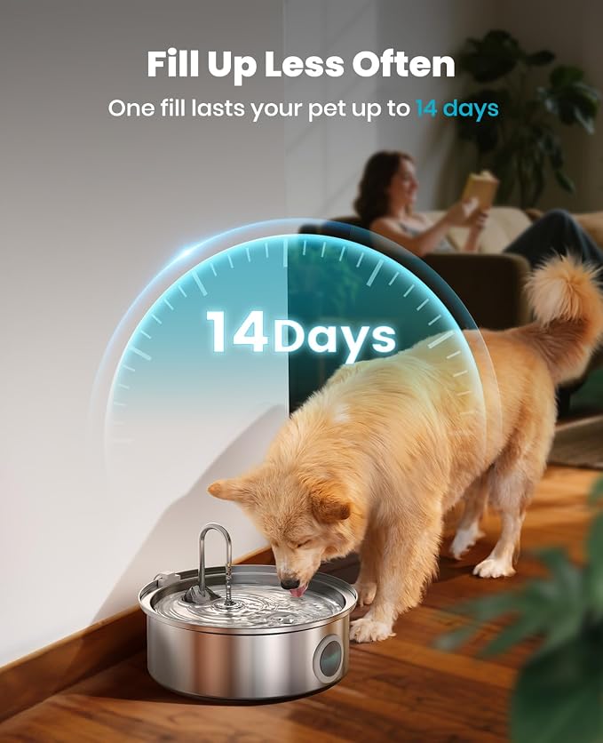 oneisall 7L/230oz Dog Water Fountain for Multi-pet Household,PWF002 | 25db Quiet Design,304 Stainless Steel,Contain 3 Set Filters,Visual Water,5-Layer Filtration,Fit for Living Room Kitchen - Image 3