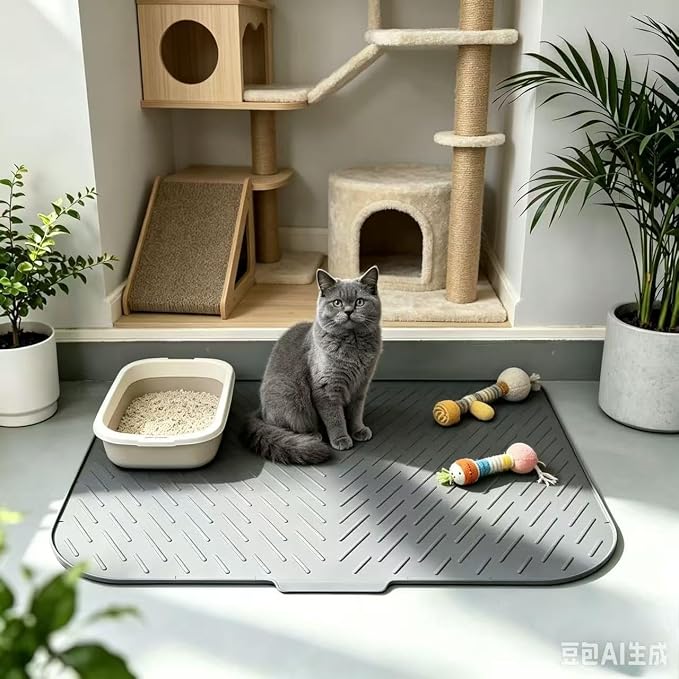 Silicone Cat Litter Mat 35" x 27" | Waterproof, Non-Slip Litter Trapping, Soft on Paws, Raised 0.7" Edge, Easy Clean with Drainage - Image 5